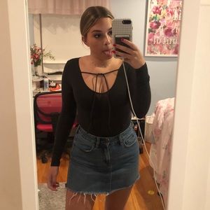 Hollister Black Long-Sleeve Tie Bodysuit